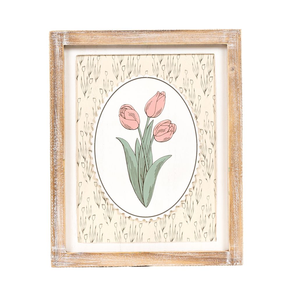 10" x 12" Reversible Wood Frame Sign — Tulip/Bunny | Bunnies & Blooms Collection