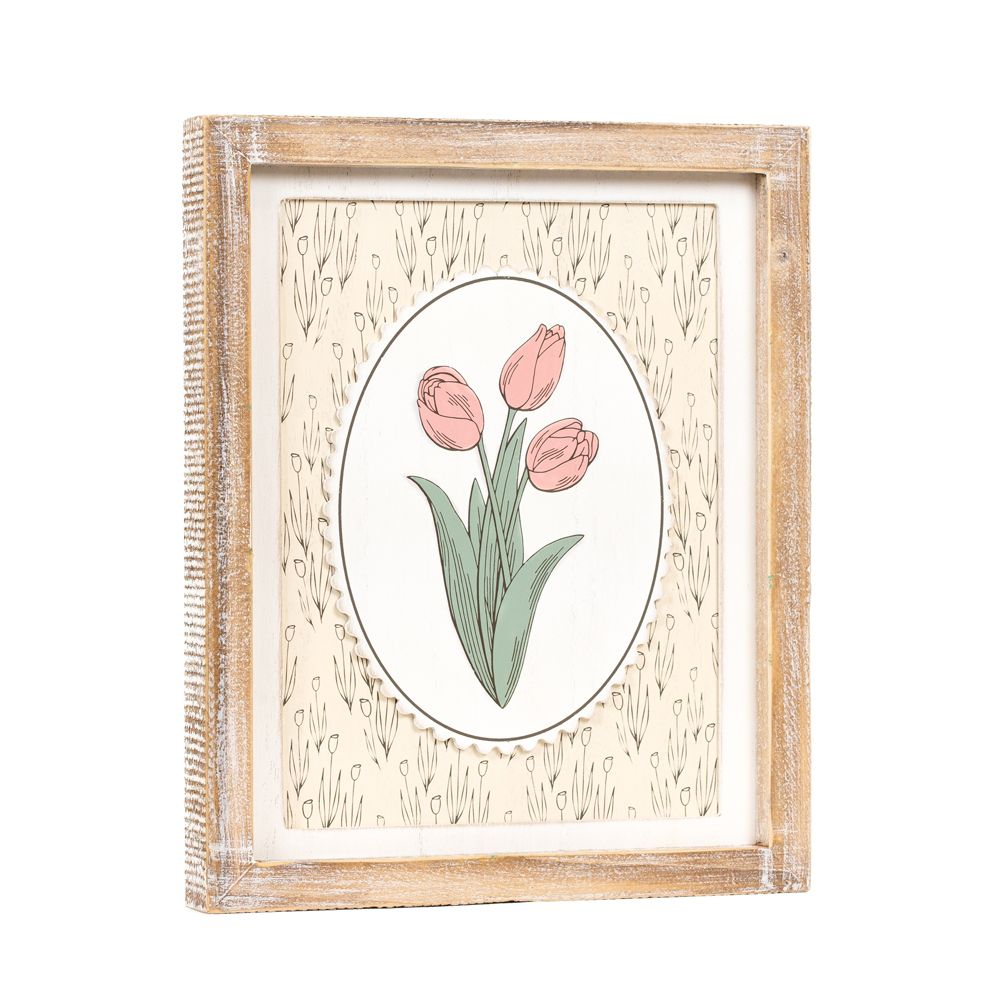 10" x 12" Reversible Wood Frame Sign — Tulip/Bunny | Bunnies & Blooms Collection