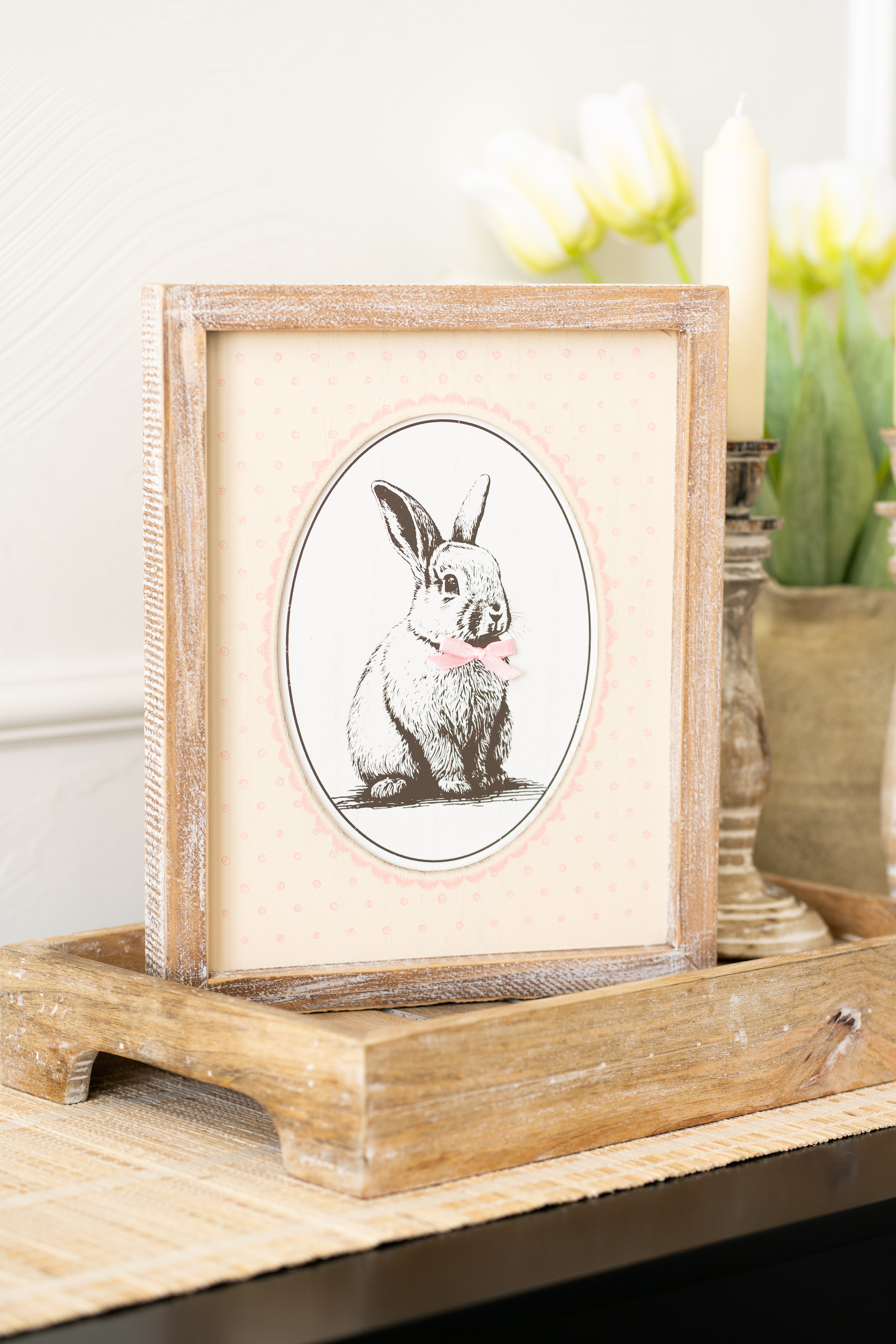 10" x 12" Reversible Wood Frame Sign — Tulip/Bunny | Bunnies & Blooms Collection