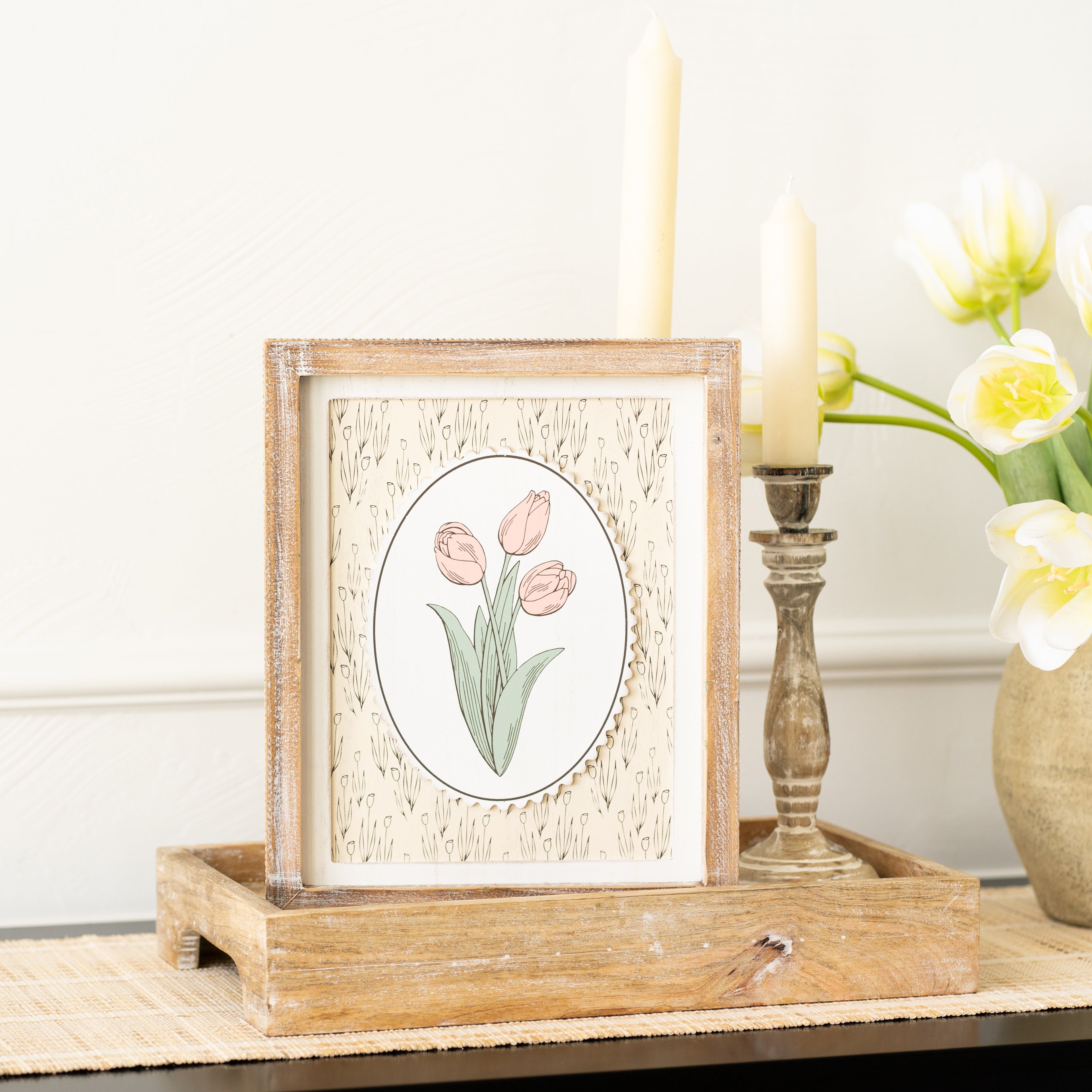10" x 12" Reversible Wood Frame Sign — Tulip/Bunny | Bunnies & Blooms Collection