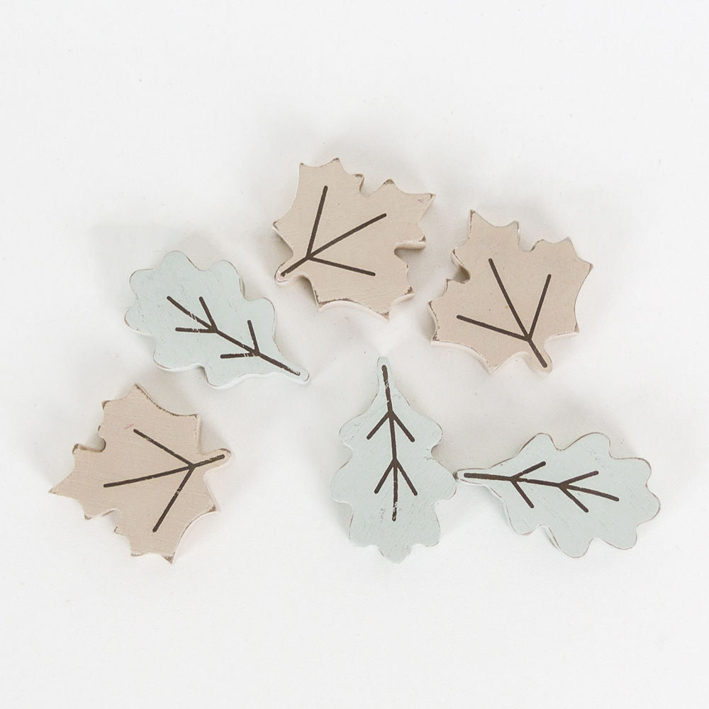1" X 2" X .25" Set of 6 Wood Shape Tiles (Leaves) Multicolor