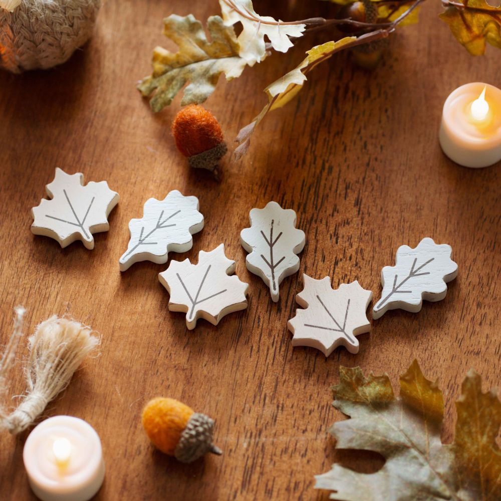 Letterboard Wood Shape Icons — Neutral Leaves (Set of 6)