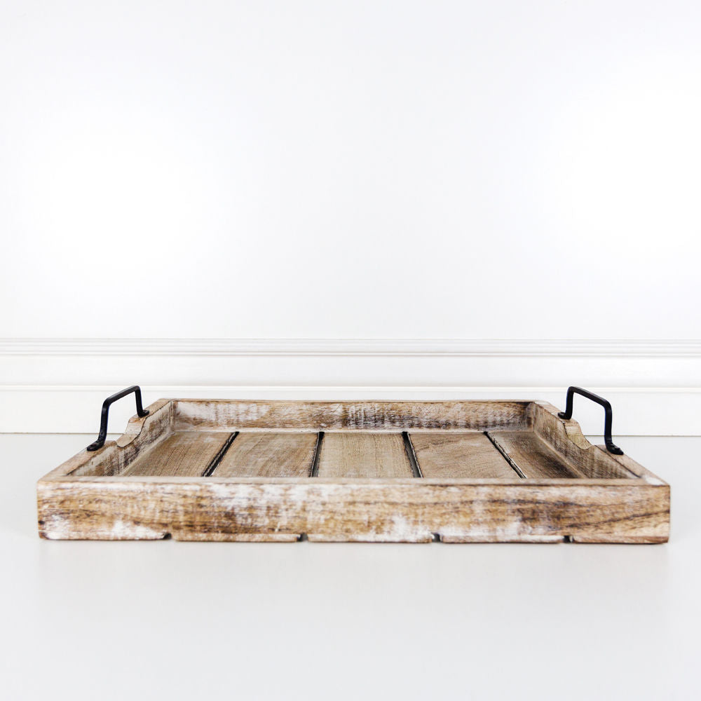 Mango Wood Nested Trays — Natural & White (Set of 2)