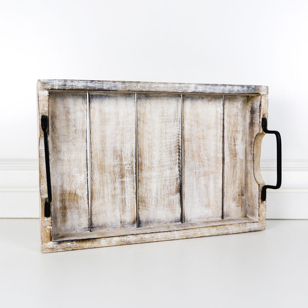 Mango Wood Nested Trays — Natural & White (Set of 2)