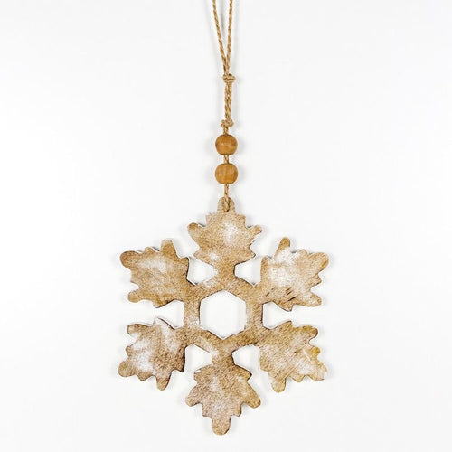 10" X 10" X .75" Mango Wood Hanging Ornament (Snowflake) White