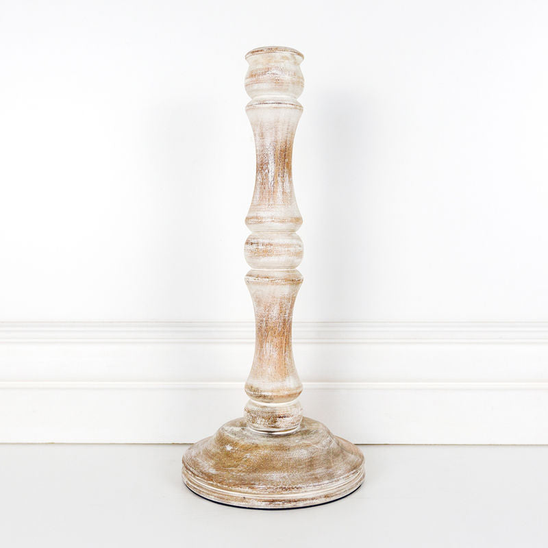 6" X 14" X 6" Mango Wood Candle Holder, White