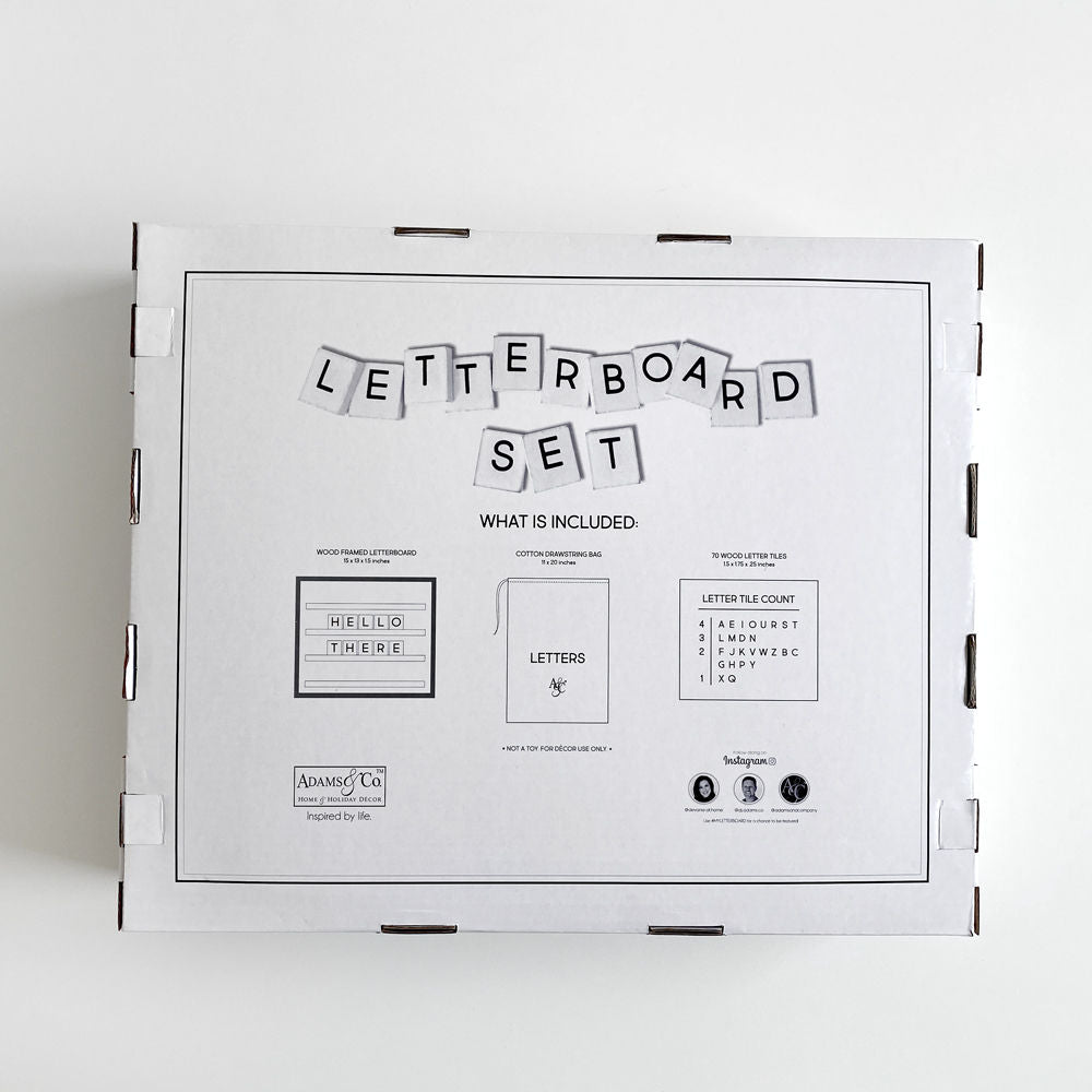Letterboard Kit — White & Black | Includes Board, 70 Letter Tiles & Drawstring Bag