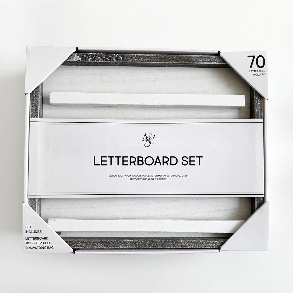 Letterboard Kit — White & Black | Includes Board, 70 Letter Tiles & Drawstring Bag