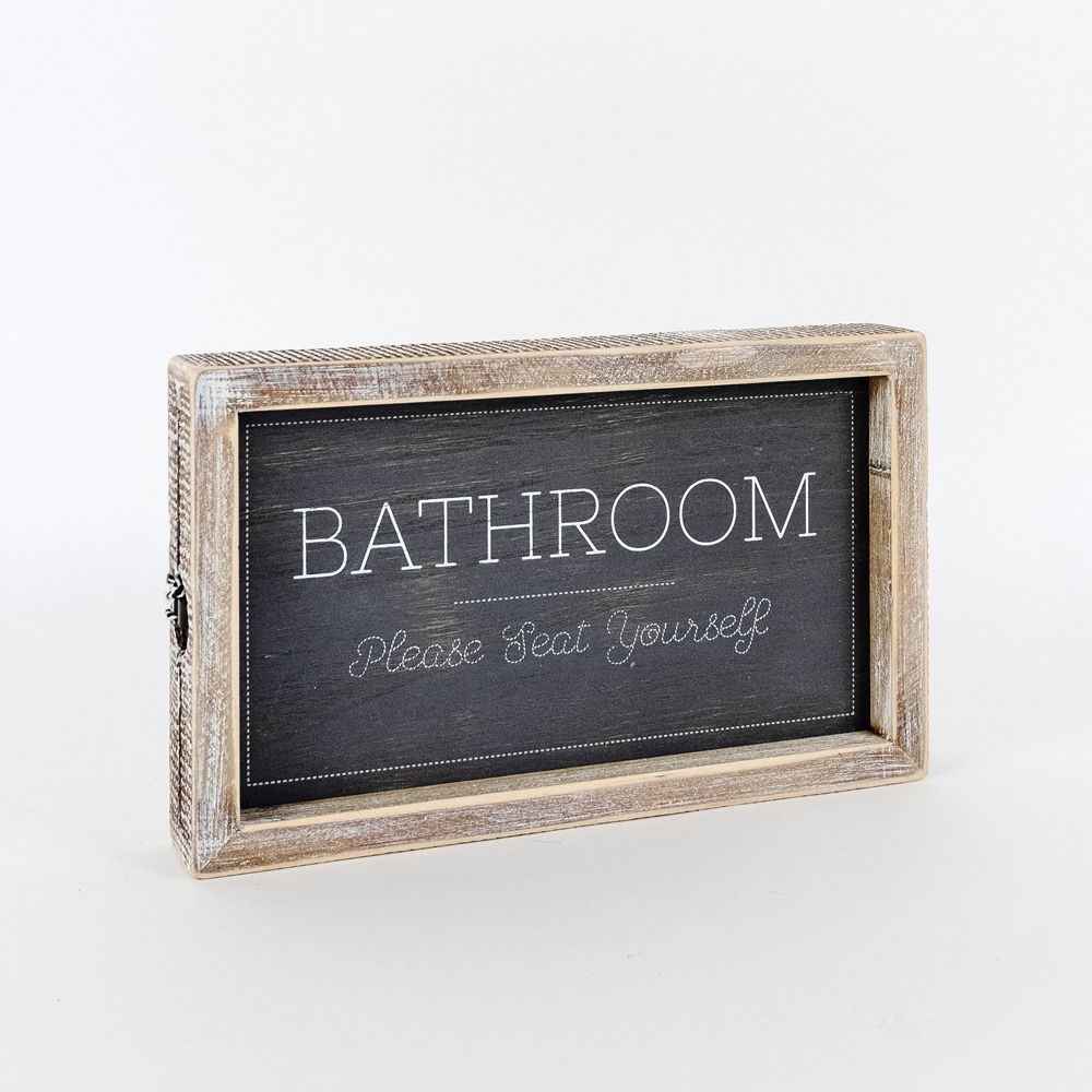 10" Reversible Wood Frame Sign — Seat/Hope | White & Gray | Washroom Collection