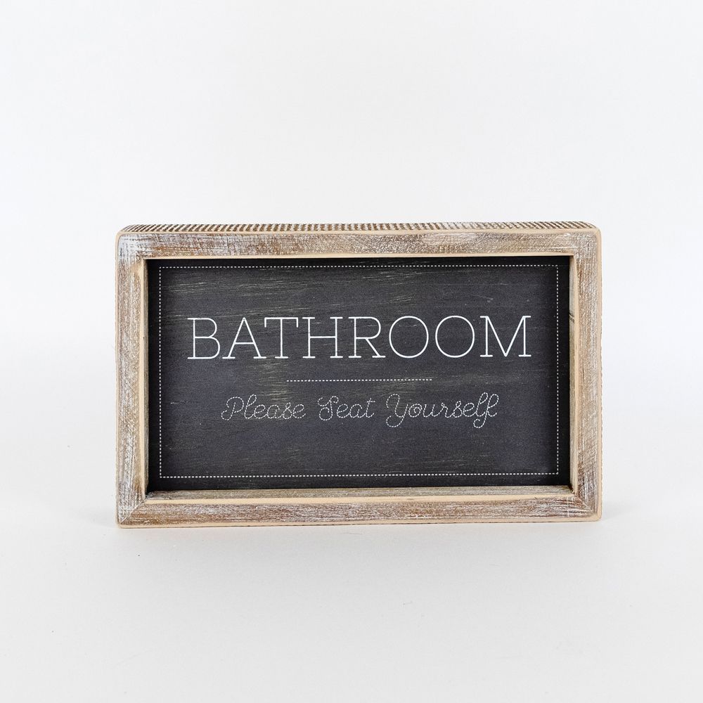 10" Reversible Wood Frame Sign — Seat/Hope | White & Gray | Washroom Collection