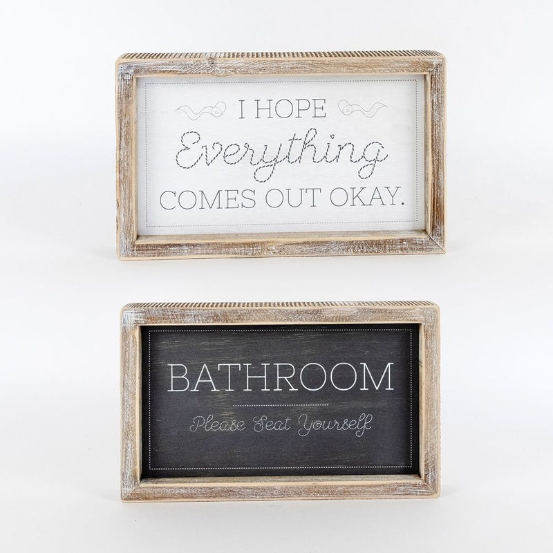 10" X 6" X 1.5" Reversible Wood Framed Sign (Please Seat Yourself/I Hope Everything Comes Out Okay) White/Gray