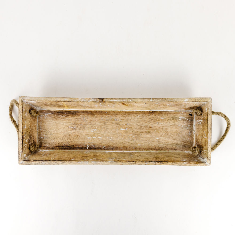 Mango Wood Nested Trays — Natural White (Set of 2)