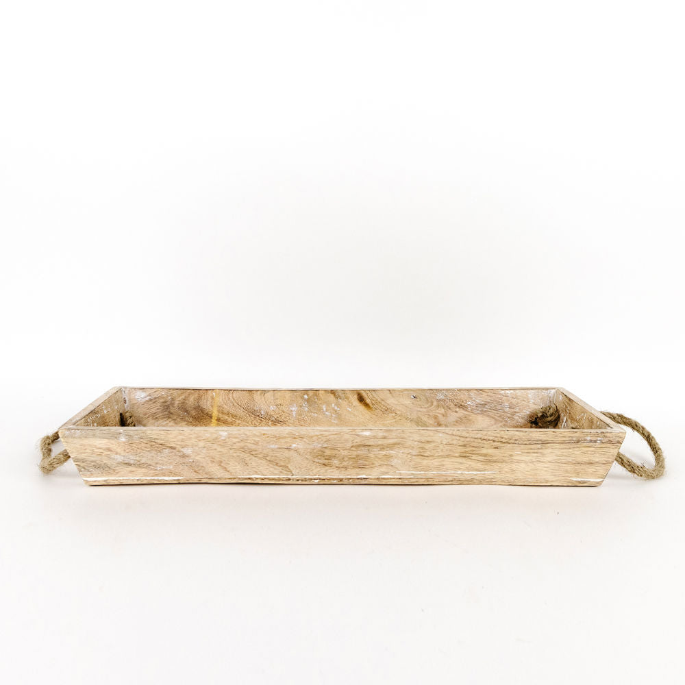 Mango Wood Nested Trays — Natural White (Set of 2)