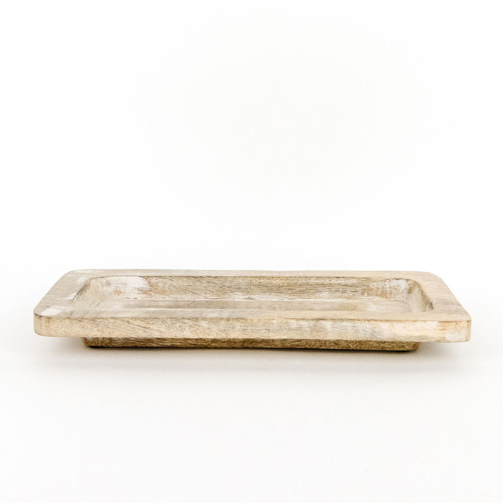 12.5" Mango Wood Tray — Natural White