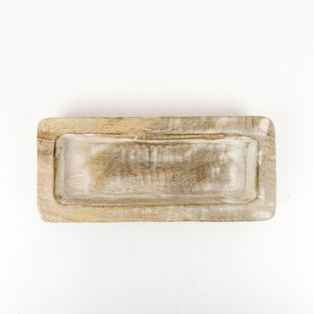 12.5" Mango Wood Tray — Natural White