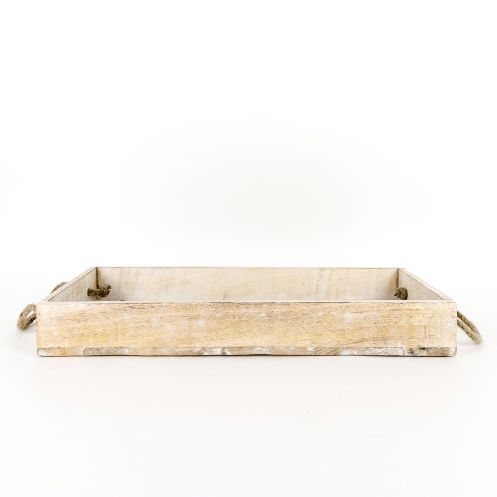 20" x 8" Mango Wood Shiplap Tray — Natural White