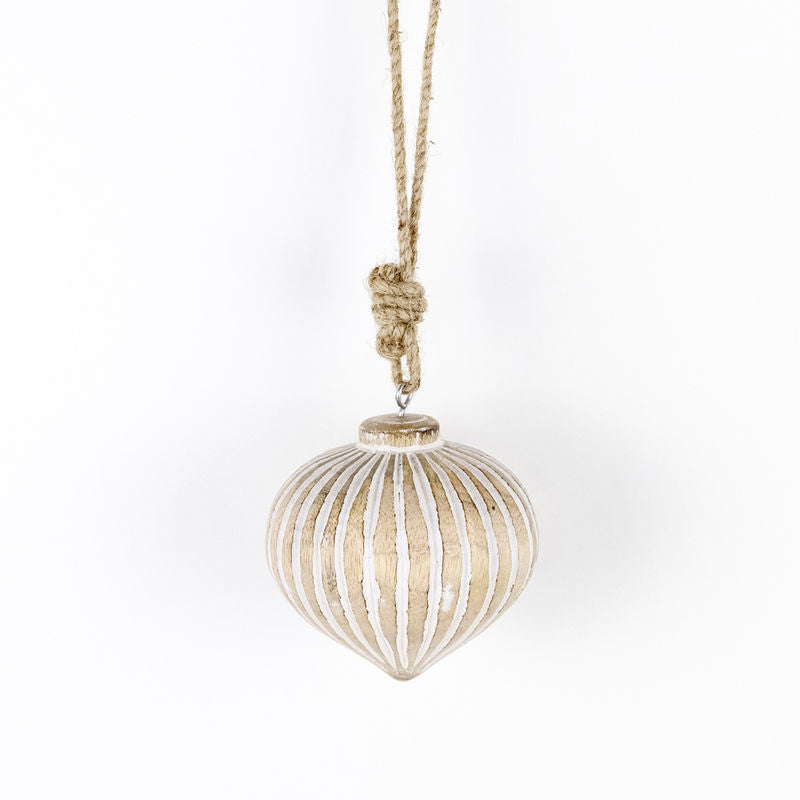 3" X 3" X 3" Mango Wood Ornament (Onion) Natural/White
