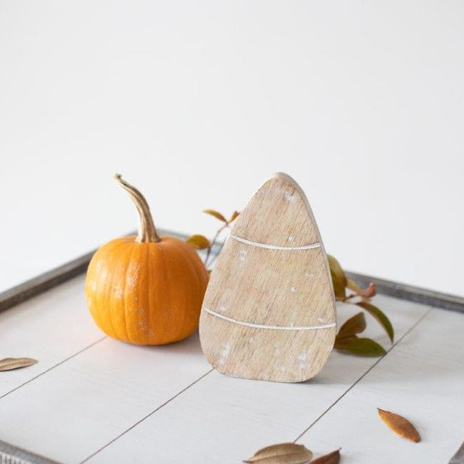 8.75" Mango Wood Cutout — Candy Corn | Natural White