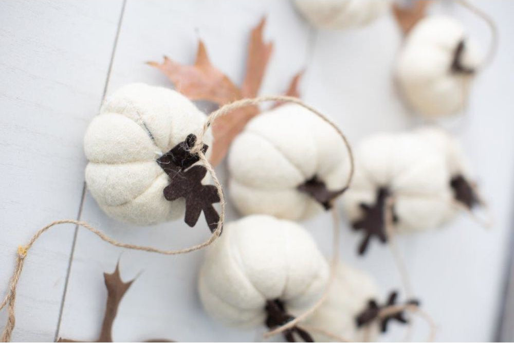 60" Felt Garland — Pumpkins | Cream