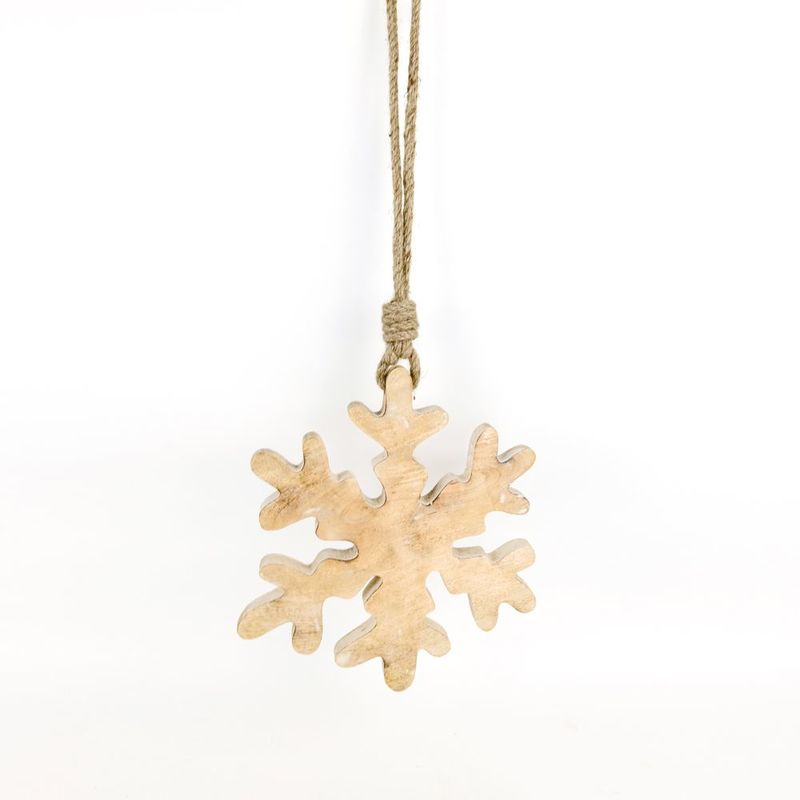 11.5" X 11.5" X 1" Mango Wood Ornament (Snowflake) Natural/White