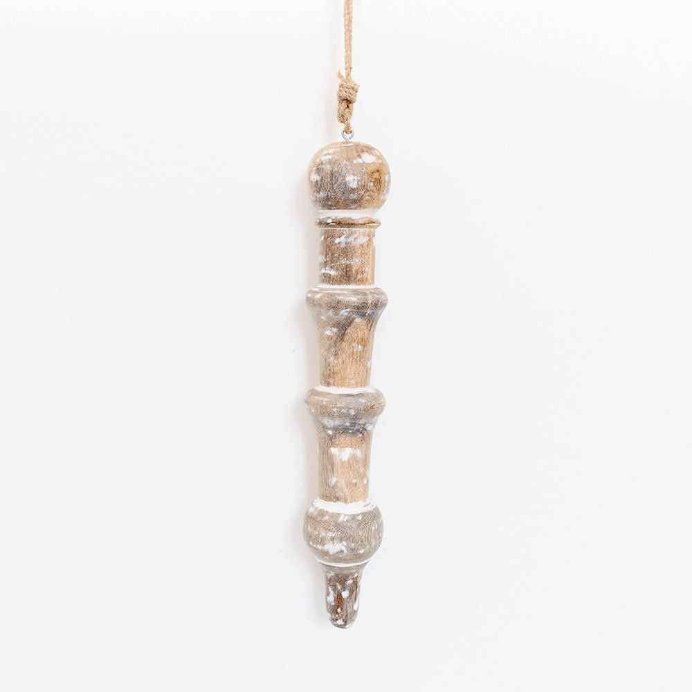 14" Mango Wood Ornament — Icicle | Natural & White