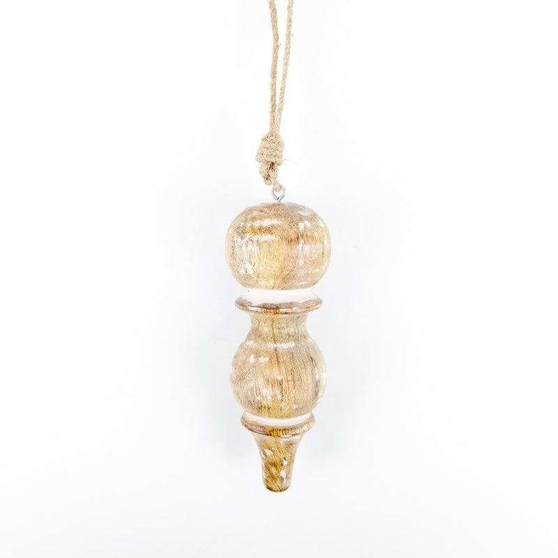 2.25" X 6" X 2.25" Mango Wood Ornament (Icicle) Natural/White
