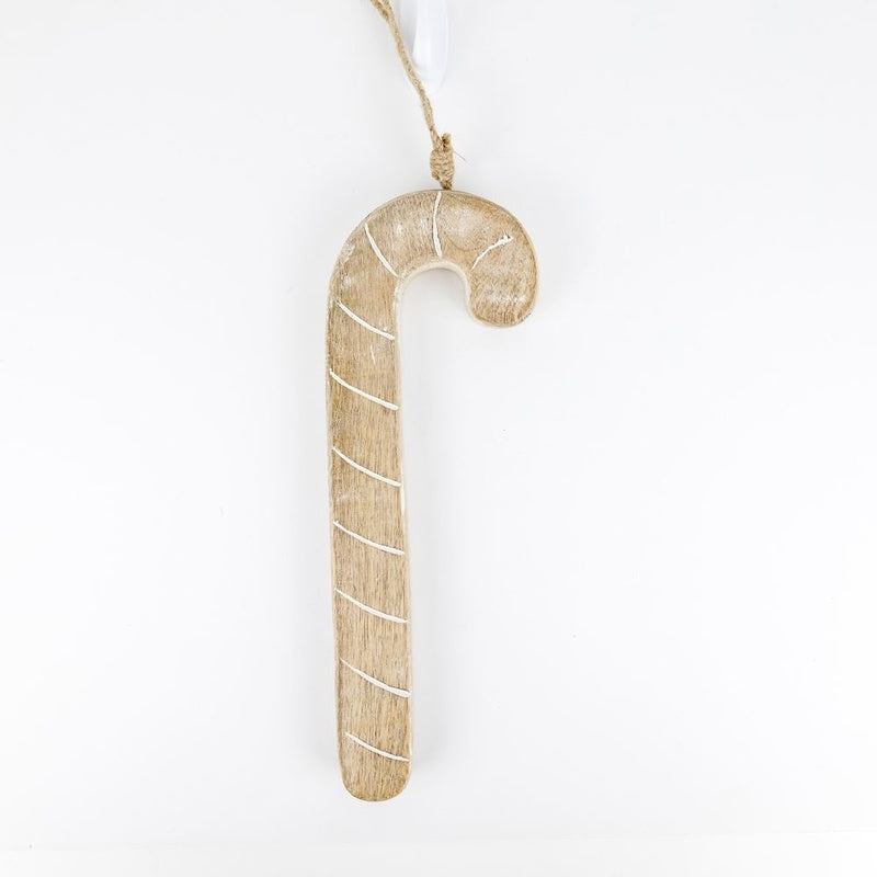 4.75" X 12.5" X 1" Mango Wood Cutout (Candy Cane) Natural/White