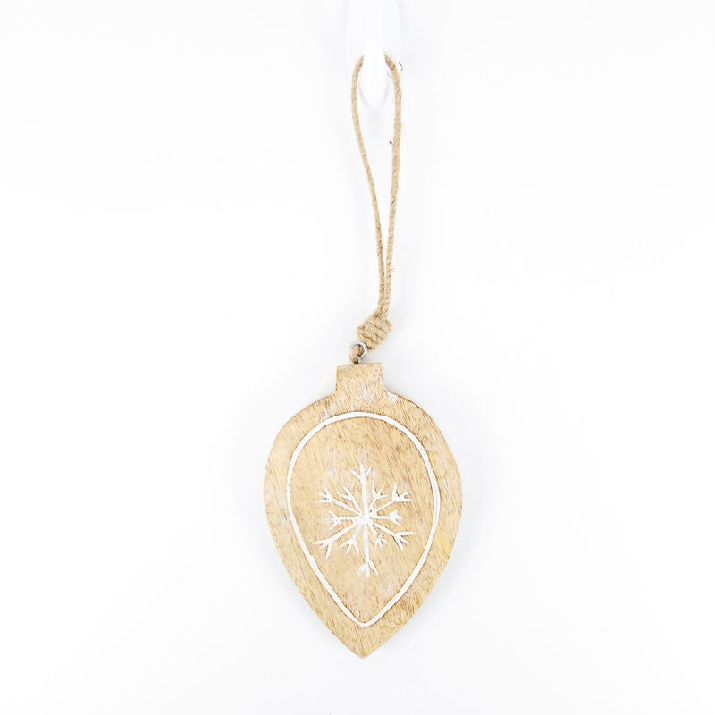 4" X 6" X .5" Mango Wood Ornament (Teardrop) Natural/White