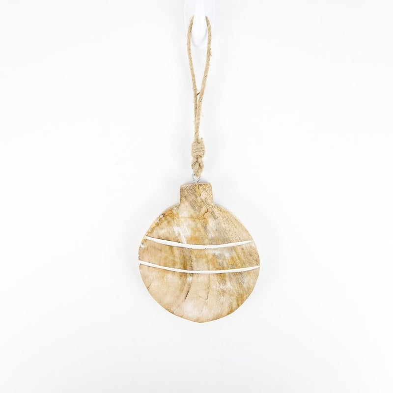 4.5" X 5" X .5" Mango Wood Ornament (Ball) Natural/White