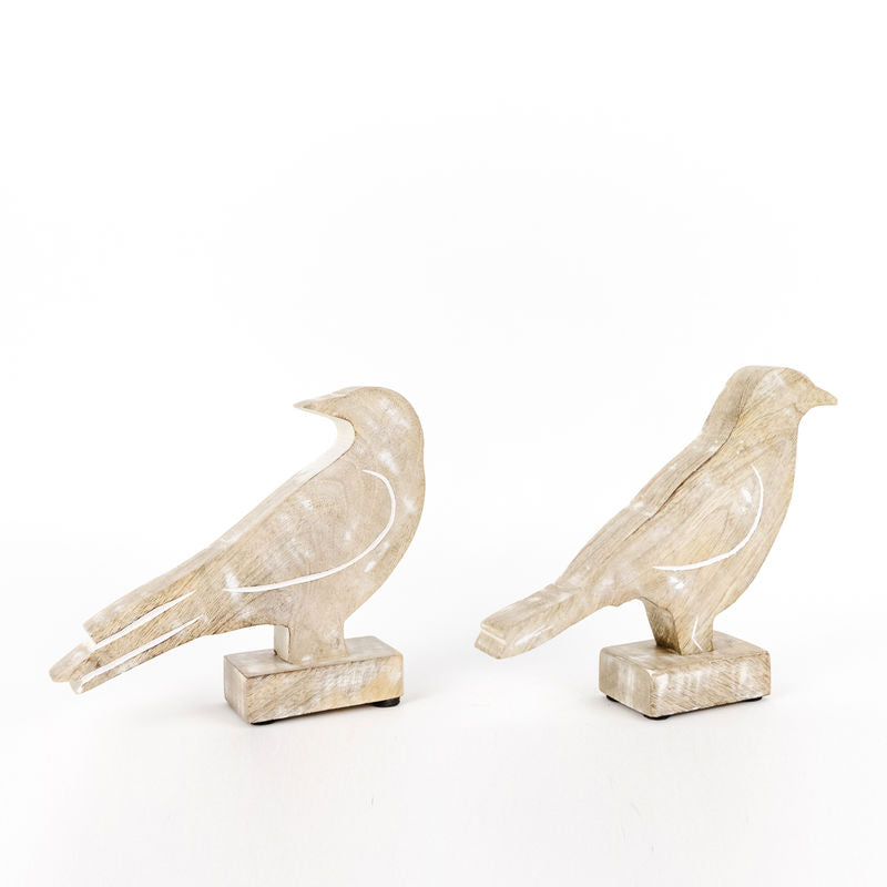 6.5" X 7.5", 6" X 6.5" X 2" Mango Wood Cutout Set Of Two (Birds) Natural/White