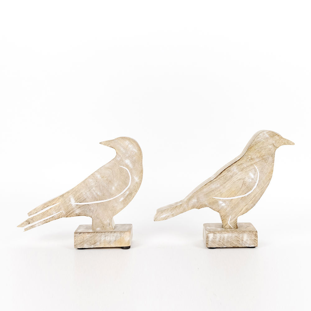 Mango Wood Bird Cutout Set — Natural White (Set of 2)