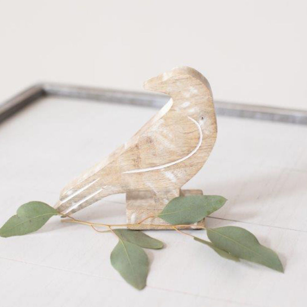 Mango Wood Bird Cutout Set — Natural White (Set of 2)