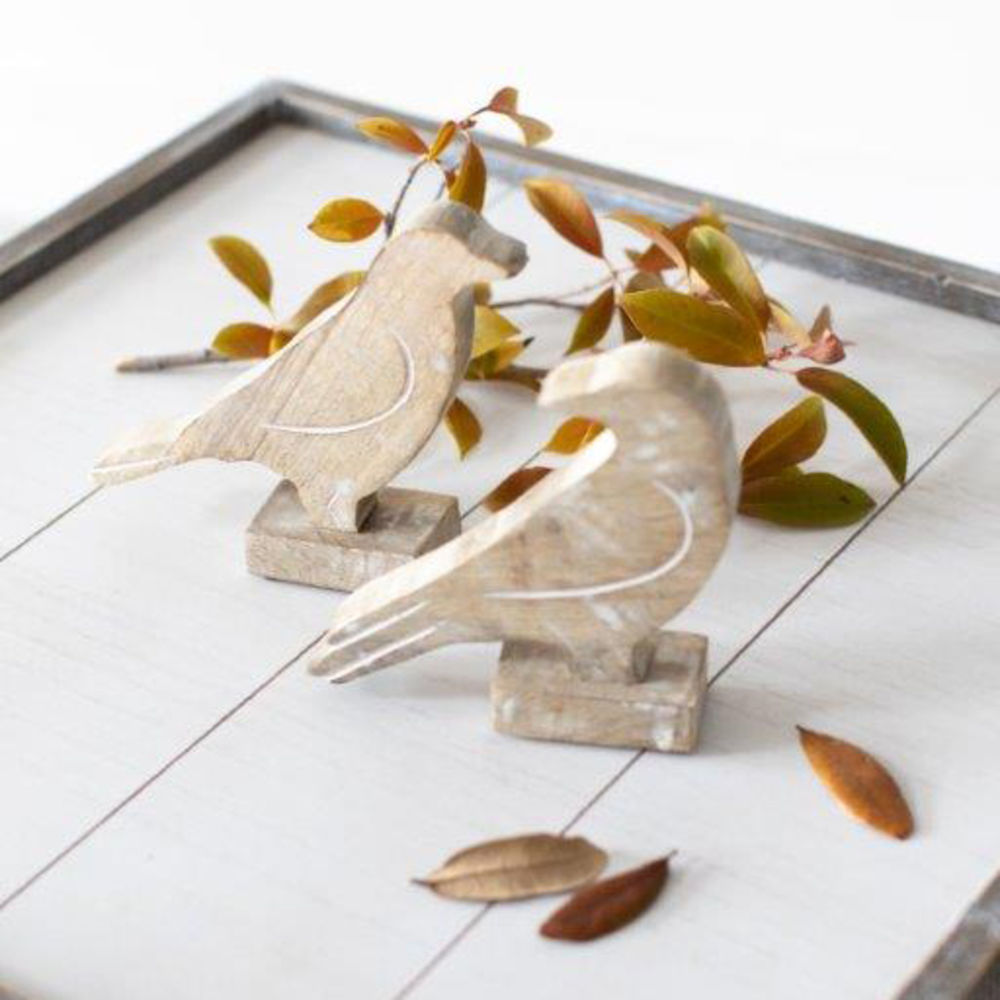 Mango Wood Bird Cutout Set — Natural White (Set of 2)