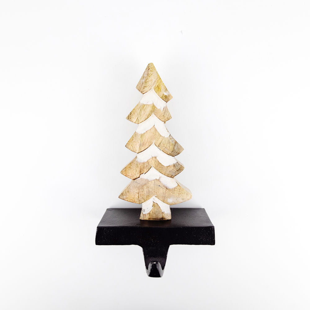 5" X 9" X 4" Mango Wood Stocking Holder (Tree) Natural/White/Black