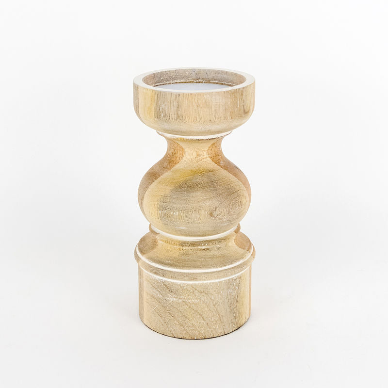 3.75" X 8" X 3.75" Mango Wood Candle Holder, Natural/White