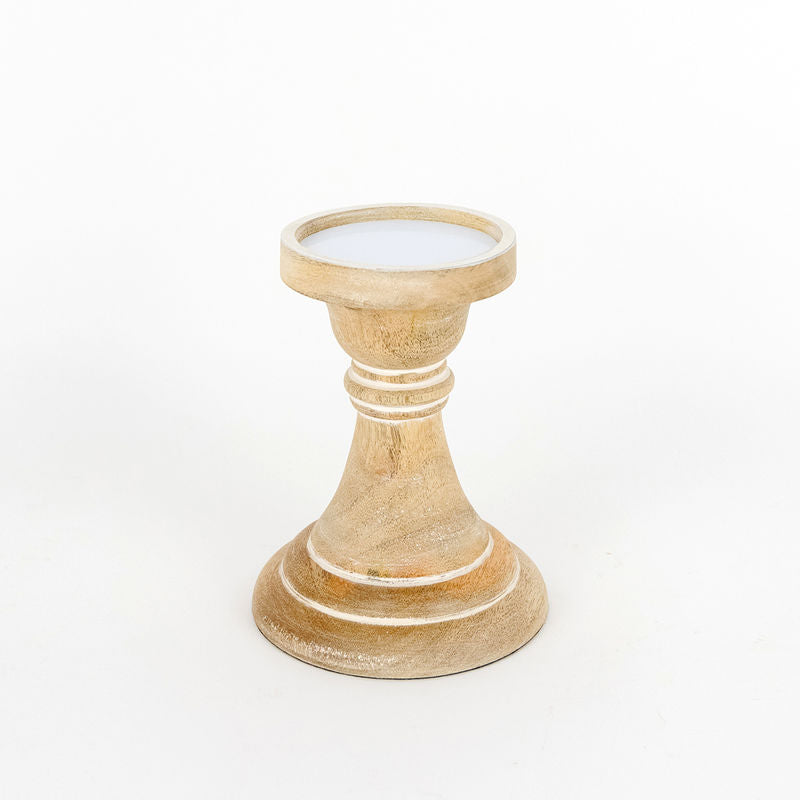 4.75" X 6" X 2" Mango Wood Candle Holder, Natural/White