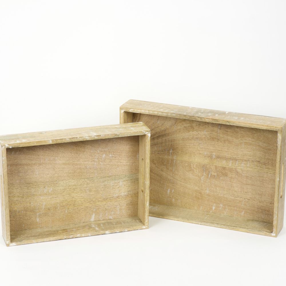 Mango Wood Nested Trays — Natural & White (Set of 2)