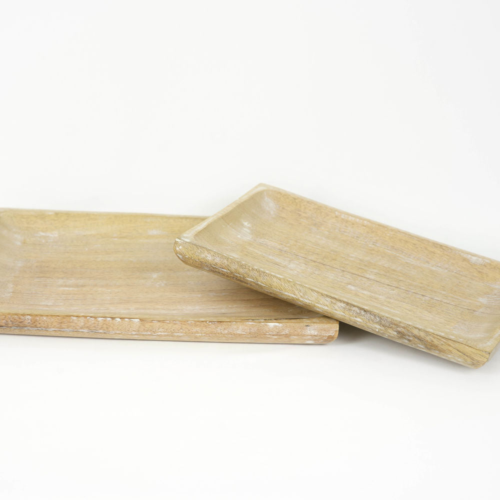 Mango Wood Platter Set — Natural & White (Set of 2) | 14x10 & 12x8