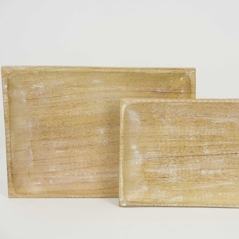 Mango Wood Platter Set — Natural & White (Set of 2) | 14x10 & 12x8