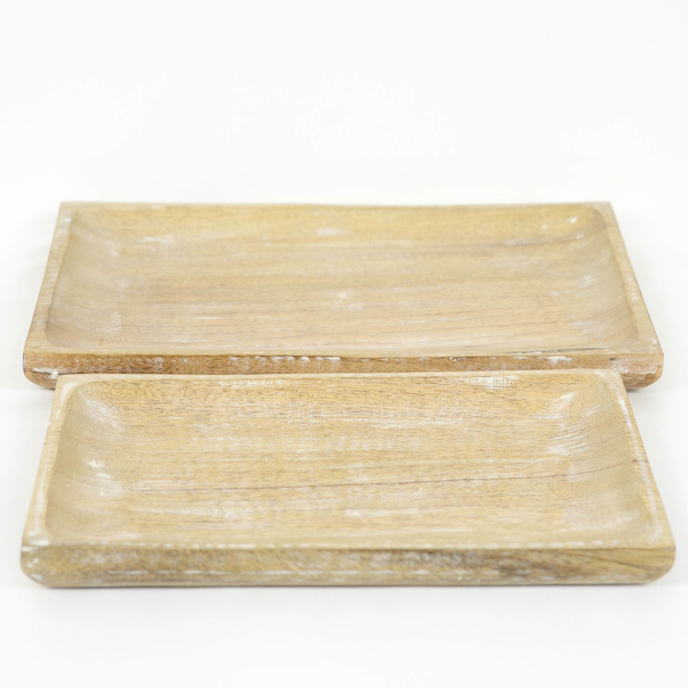 Mango Wood Platter Set — Natural & White (Set of 2) | 14x10 & 12x8