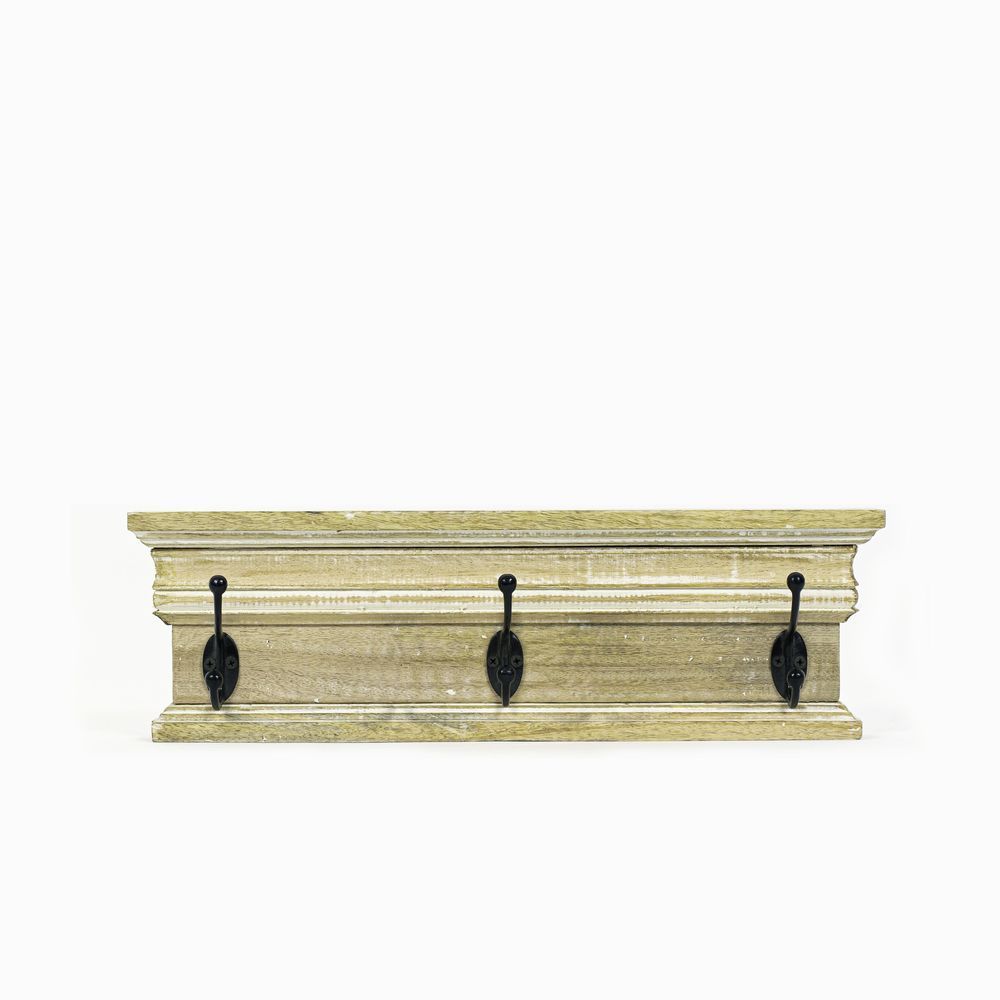 19" X 5.75" X 3.75" Mango Wood Boards with Three Hooks, Natural/Black/White