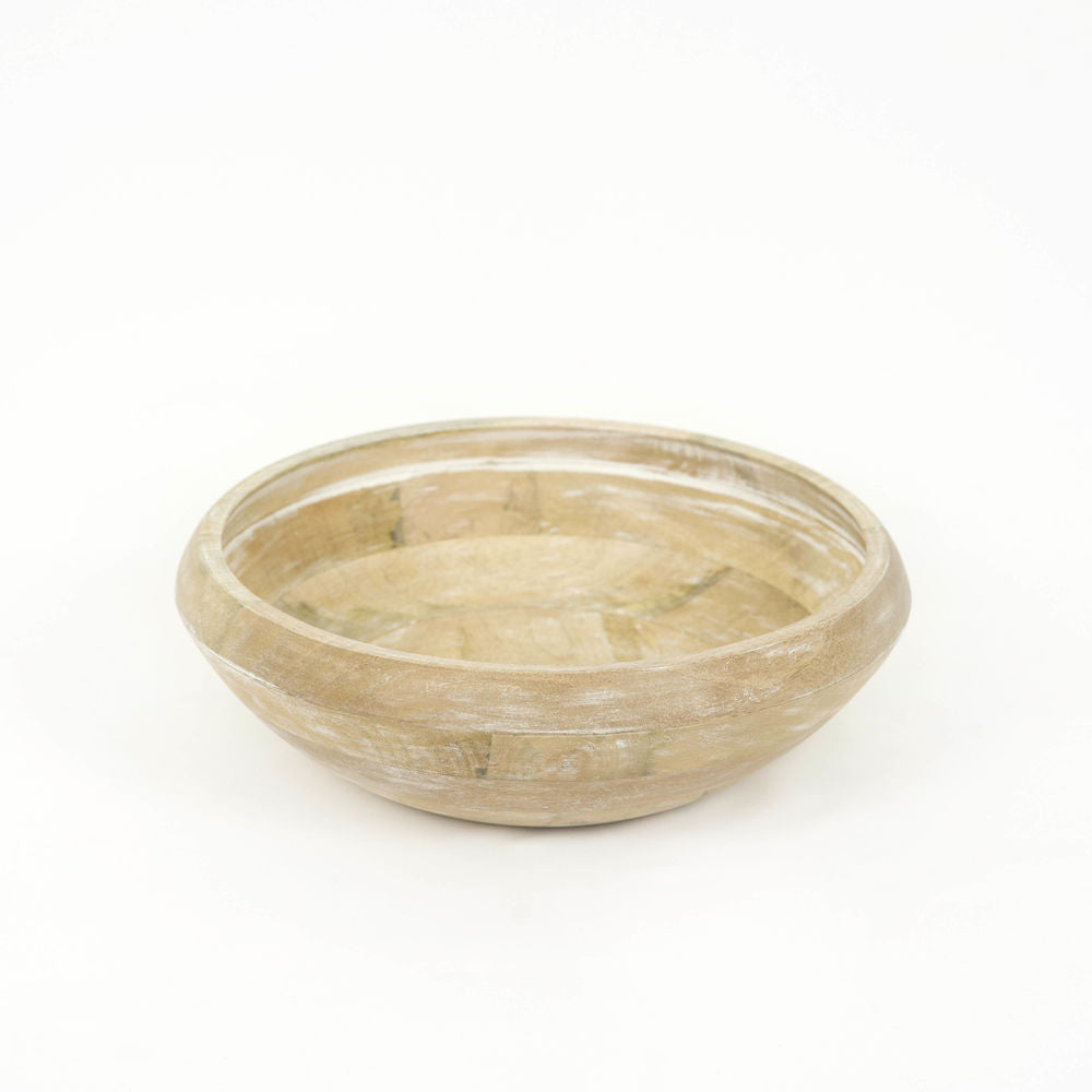 11" X 3.5" 11" Mango Wood Bowl, Natural/White
