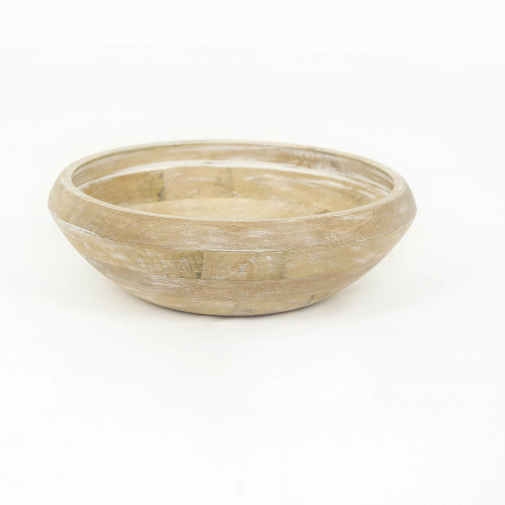 11" Mango Wood Bowl — Natural & White