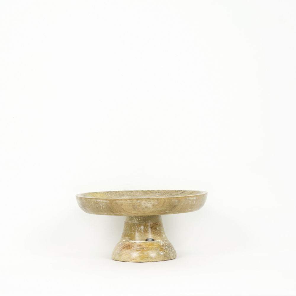 10" Mango Wood Pedestal Bowl — Natural White
