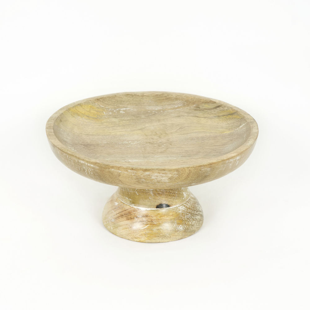 10" X 5" X 10" Mango Wood Pedestal Bowl, Natural/White