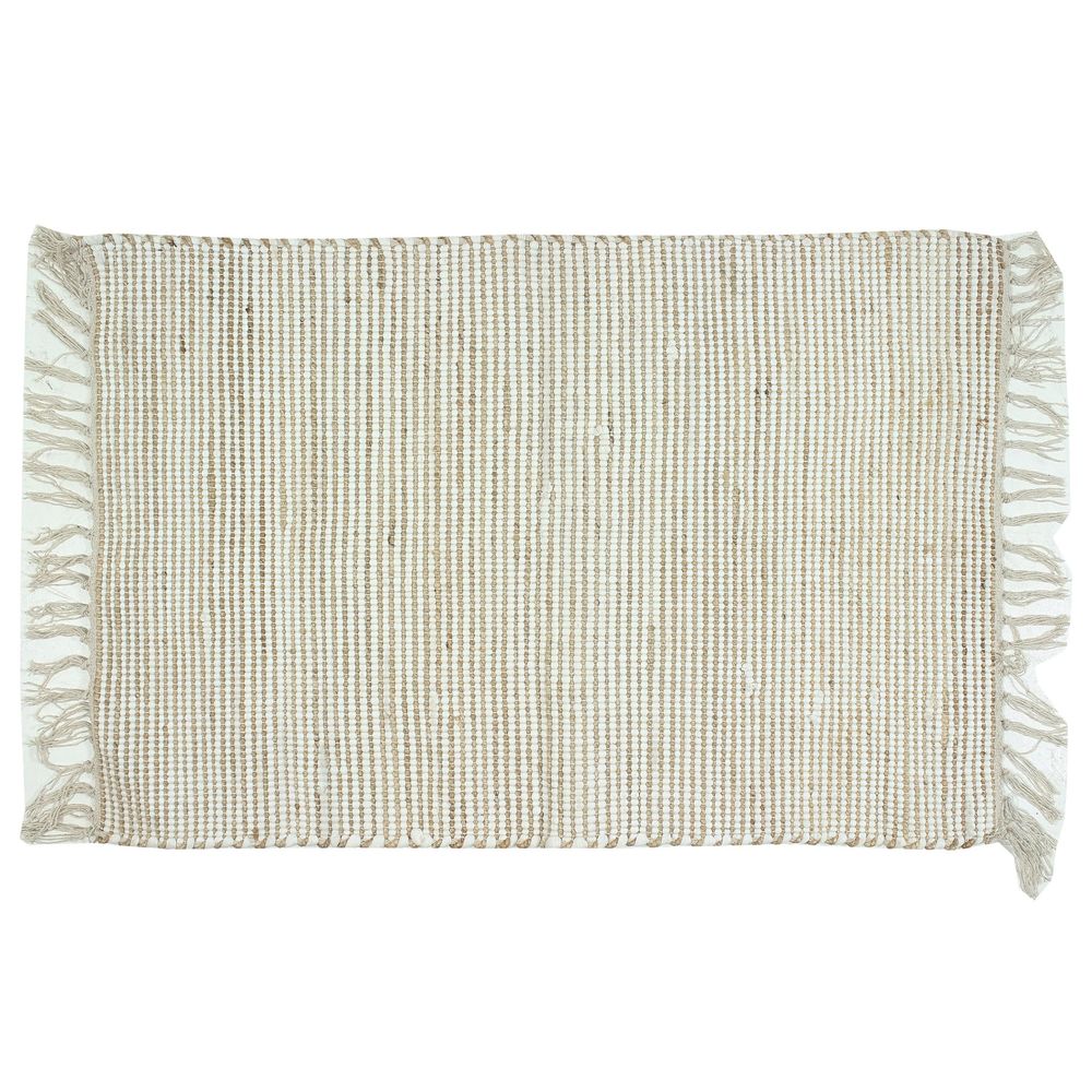 24" X 35" Jute/Chindi Rug with Fringes, Natural/White