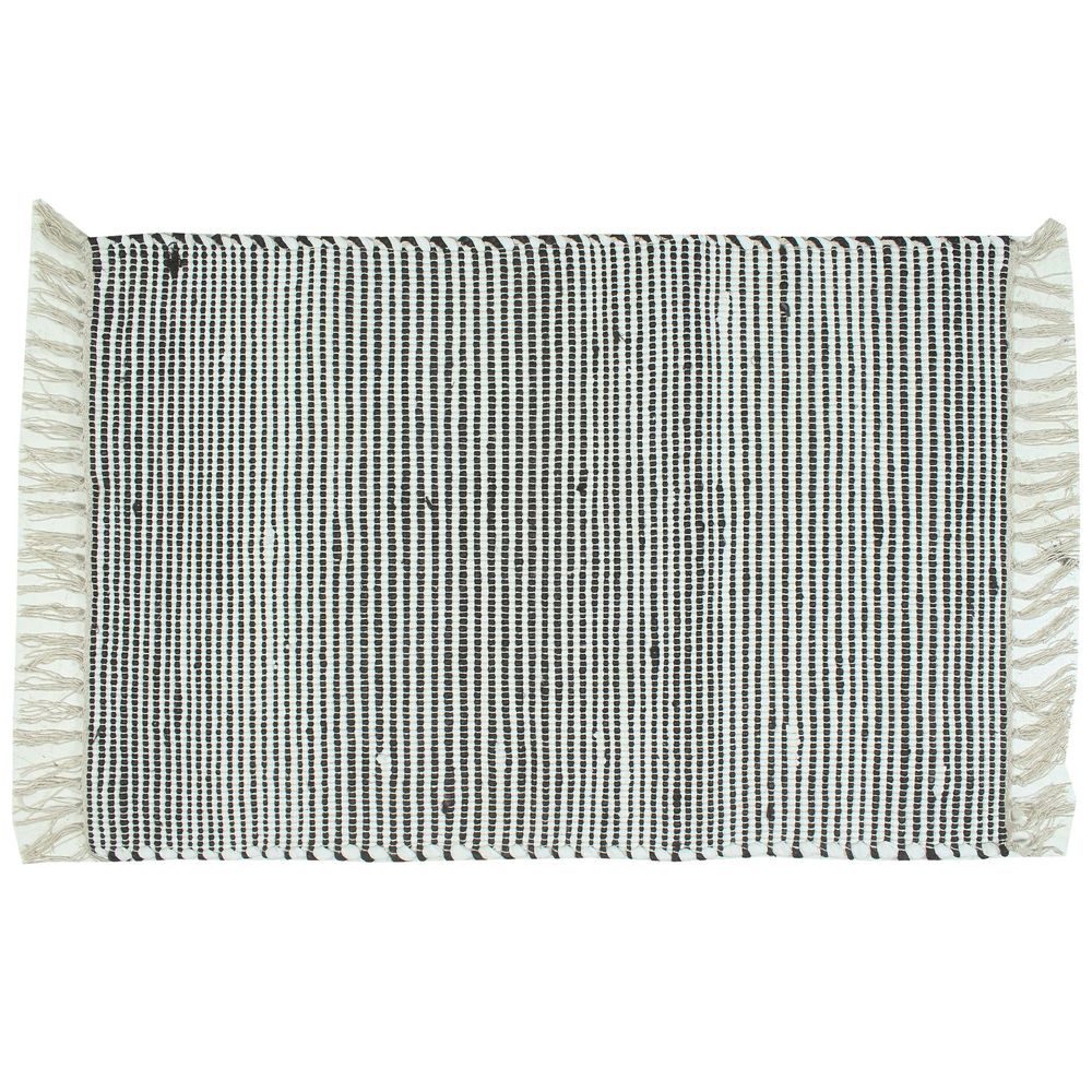 24" X 35" Jute/Chindi Rug with Fringes, Black/White