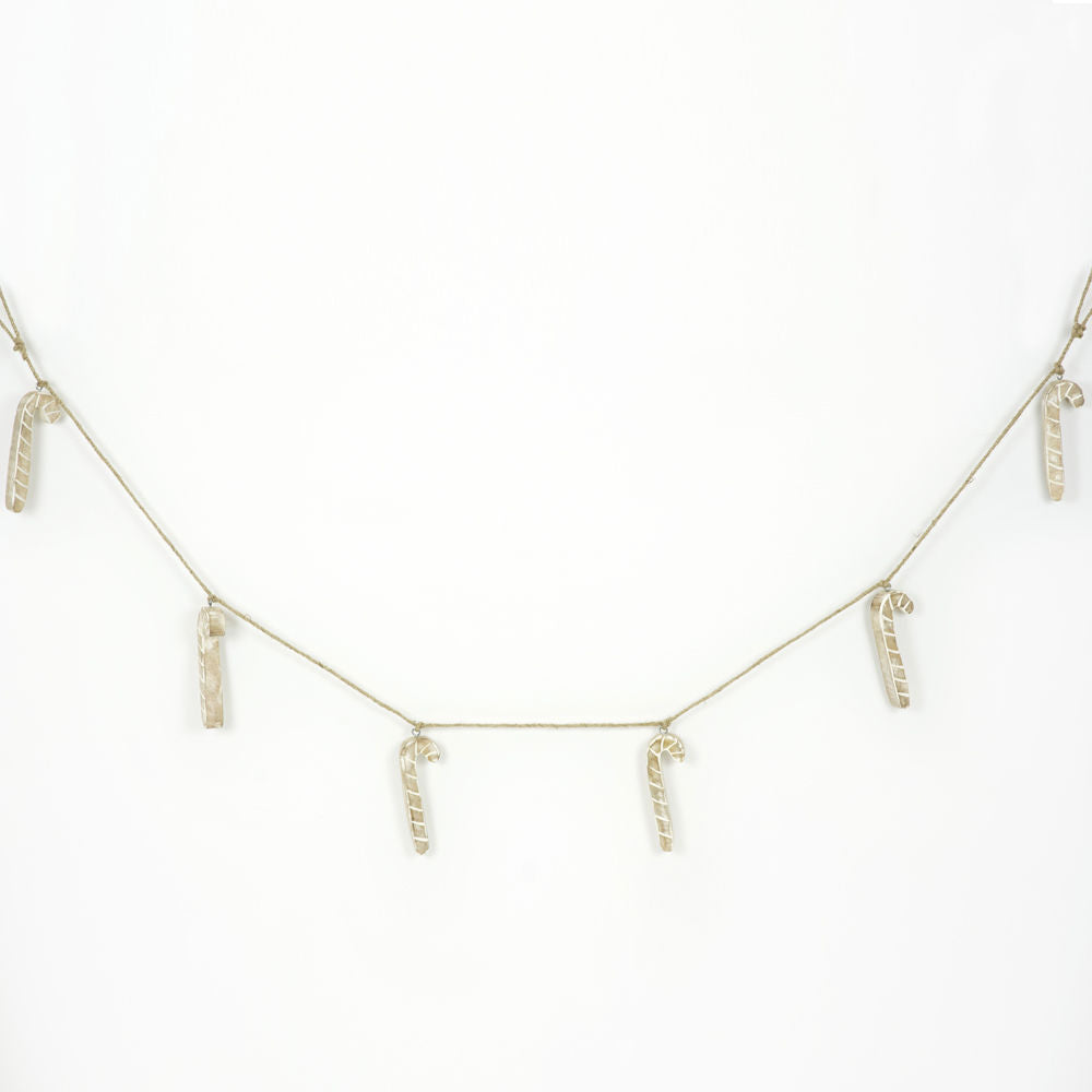 60" X 5" X .75" Mango Wood Garland (Candy Canes) Natural/White