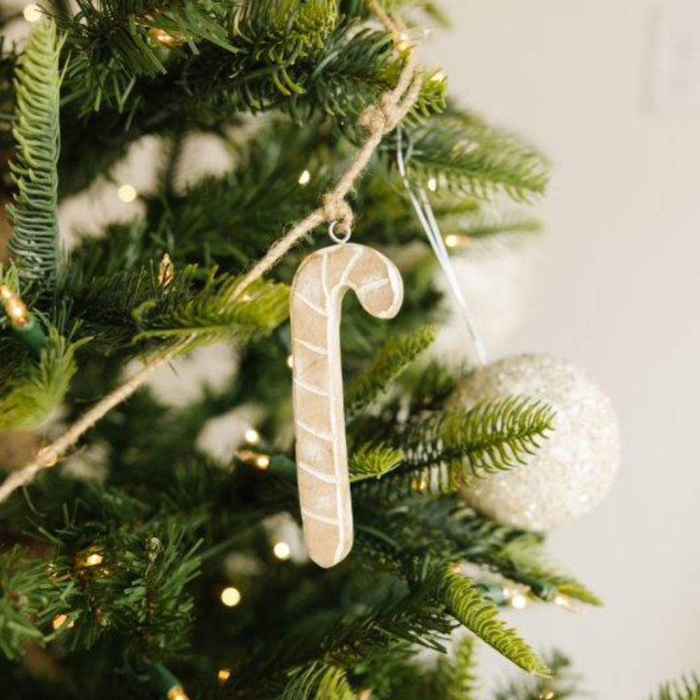 60" Mango Wood Candy Cane Garland — Natural White