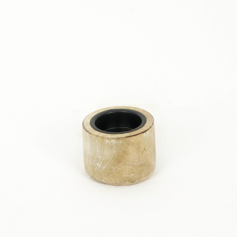 2.5" X 2" X 2.5" Mango Wood Tea Light Holder (Round) Natural/Black